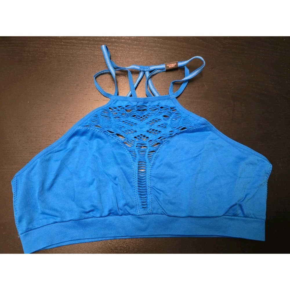 NWT Sexy Victorias Secret Med Electric Blue Seamless Sports Bra Cut Out Halter